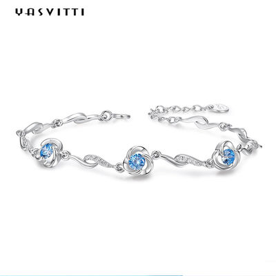7.3in 5.2g Gümüş Takı Bilezikler AAA CZ Mavi Rhinestone Bileklik