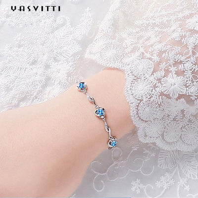7.3in 5.2g Gümüş Takı Bilezikler AAA CZ Mavi Rhinestone Bileklik