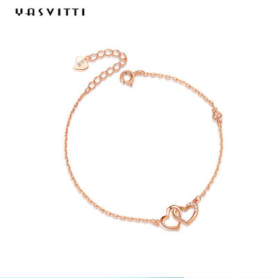ODM 7.8in 304 SS Sürgü Bilezikler Gümüş 18k Rose Gold Açık Kalp Bileklik