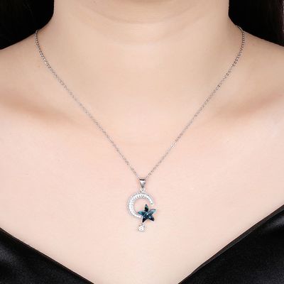 18.1in 4.2g Güneş Ve Ay Kristal Kolye Şükran Günü 14 Ayar 925 Gümüş Kolye