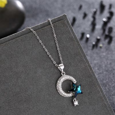 18.1in 4.2g Güneş Ve Ay Kristal Kolye Şükran Günü 14 Ayar 925 Gümüş Kolye