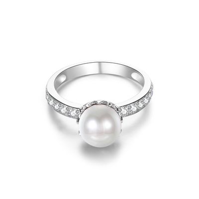 15.8mm 1.38 Gram İnci Şekilli Pırlanta Yüzük ODM Nişanlısı Gümüş Yüzük