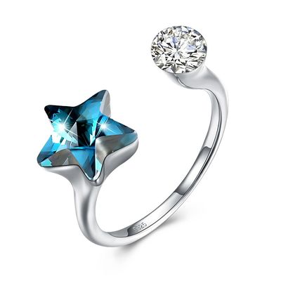 10x17mm 3.23g 925 Ayar Gümüş Yüzük Platin Kaplama Yıldız Pırlanta Yüzük SGS