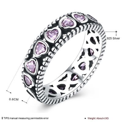 Mizaç Queen'S Crown Pembe Kalp Açacağı Pırlanta Yüzük S925 Pırlanta Kaplı Lady'S Yüzük