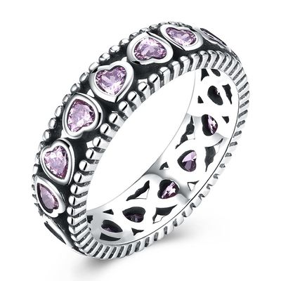 Mizaç Queen'S Crown Pembe Kalp Açacağı Pırlanta Yüzük S925 Pırlanta Kaplı Lady'S Yüzük