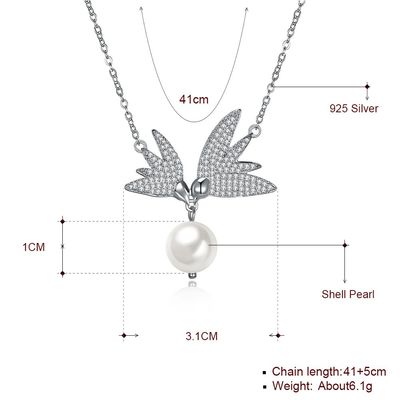 10mm Tatlısu İnci Kelebek 14.7'' 6.1g Zincir Gümüş Takı Kolyeler