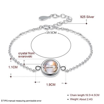 0.64ft 2.4g Gümüş Kaydırıcı Bilezikler S925 Ayarlanabilir Yuvarlak Boncuk Bileklik