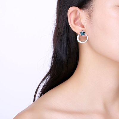 7.2g 2.6x2.1cm Yıldız Halka Küpeler Hediye 5A CZ Katı Gümüş Küpeler