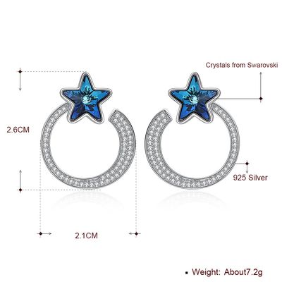 7.2g 2.6x2.1cm Yıldız Halka Küpeler Hediye 5A CZ Katı Gümüş Küpeler
