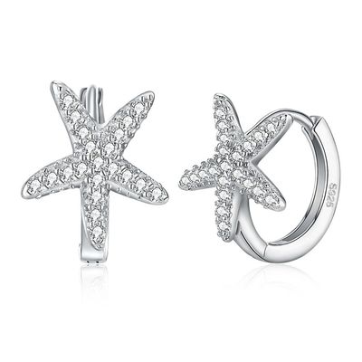 1x1cm 1.32g Gümüş Takı Küpeler 5A Denizyıldızı Kübik Zirkonya Küpe