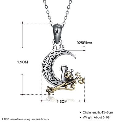 5.1 Gram 19mm Ay Kedi Kolye SGS Parti Bayanlar Gümüş Kolyeler