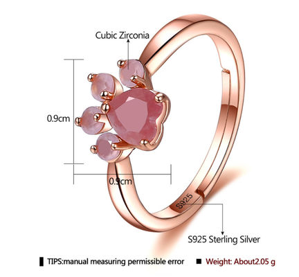 0.9cm 2.05 gram Gümüş Takı Yüzükleri 10k Altın Kedi Pençe Yüzükleri