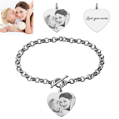 0.8X0.8IN 0.7oz Kişiselleştirilmiş Fotoğraf Charm Bilezikler unisex s925 fotoğraf oyulmuş bilezik