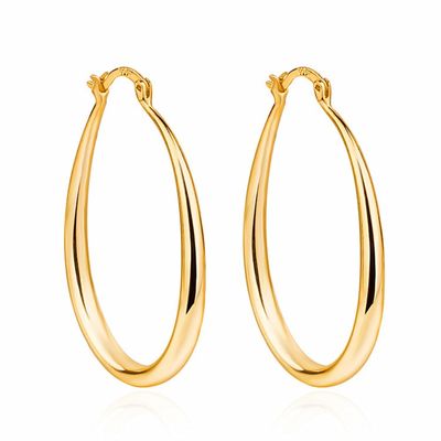 Platin Kaplama Pürüzsüz Daire 14k Altın Çemberler 30×21mm Kadınlar İçin Lady