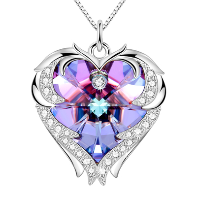 Austrian crystal Kristal Gümüş Kalp Kolye Kolye 925 Sonsuzluk Çift Kalp Kolye