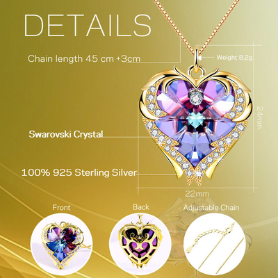 18 İnç 8.2 Austrian crystal Kolye Büyük Kalp Kolye Kristal Gül Altın Renkli Kristal Bayan Kolyeler Altın