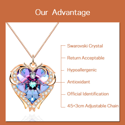 18 İnç 8.2 Gümüş Takı Austrian crystal Kristal Altın Renkli Kristal ile Büyük Kalp Kolye Trendy Kolye
