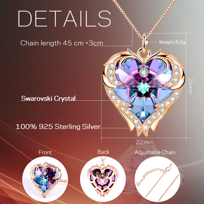 18 İnç 8.2 Gümüş Takı Austrian crystal Kristal Altın Renkli Kristal ile Büyük Kalp Kolye Trendy Kolye