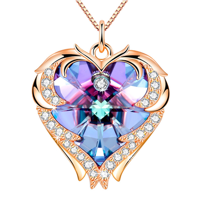 18 İnç 8.2 Gümüş Takı Austrian crystal Kristal Altın Renkli Kristal ile Büyük Kalp Kolye Trendy Kolye