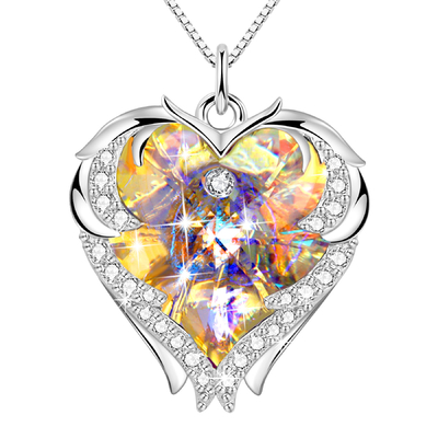 18 İnç 8.2 Anne Kızından Hediyeler Büyük Kalp Kolye Austrian crystal Sarı Kristal Kolye Kız Arkadaşı İçin