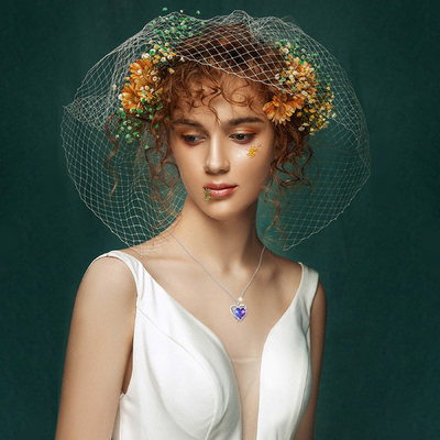 Hipoalerjenik 925 Ayar Gümüş Kalpli Kolye Kolye Austrian crystal Mor Kristal
