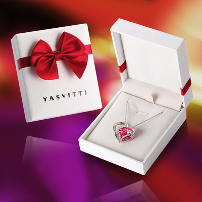 Kurşunsuz Gümüş Kalp Kolye Kolye 1.18x0.98in Austrian crystal Pembe Kristal