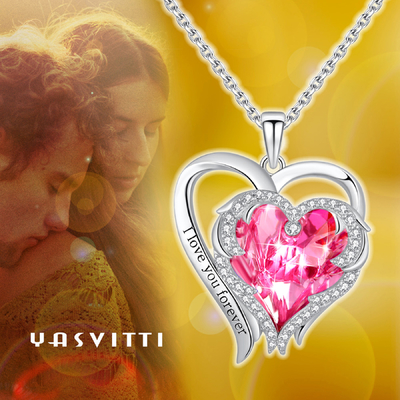 1.18x0.98in Çift Kalp Şeklinde Kolye Austrian crystal Kristalli Gümüş Kaplama