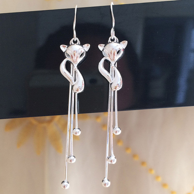 990 Ayar Gümüş Takı Küpeler 7.1cm 0.19oz Uzun Püskül Damla Küpeler